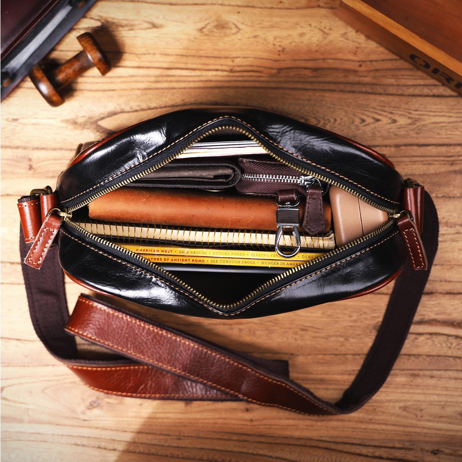 DEEPKEE 原創眞皮斜挎小方包 7314 號