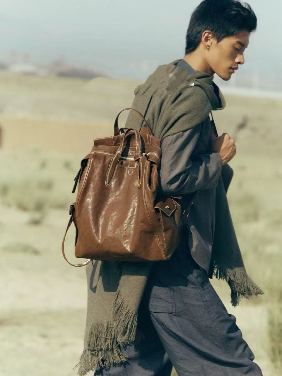 DEEPKEE 輕奢復古植鞣皮ユニセッ背包 00L11 號