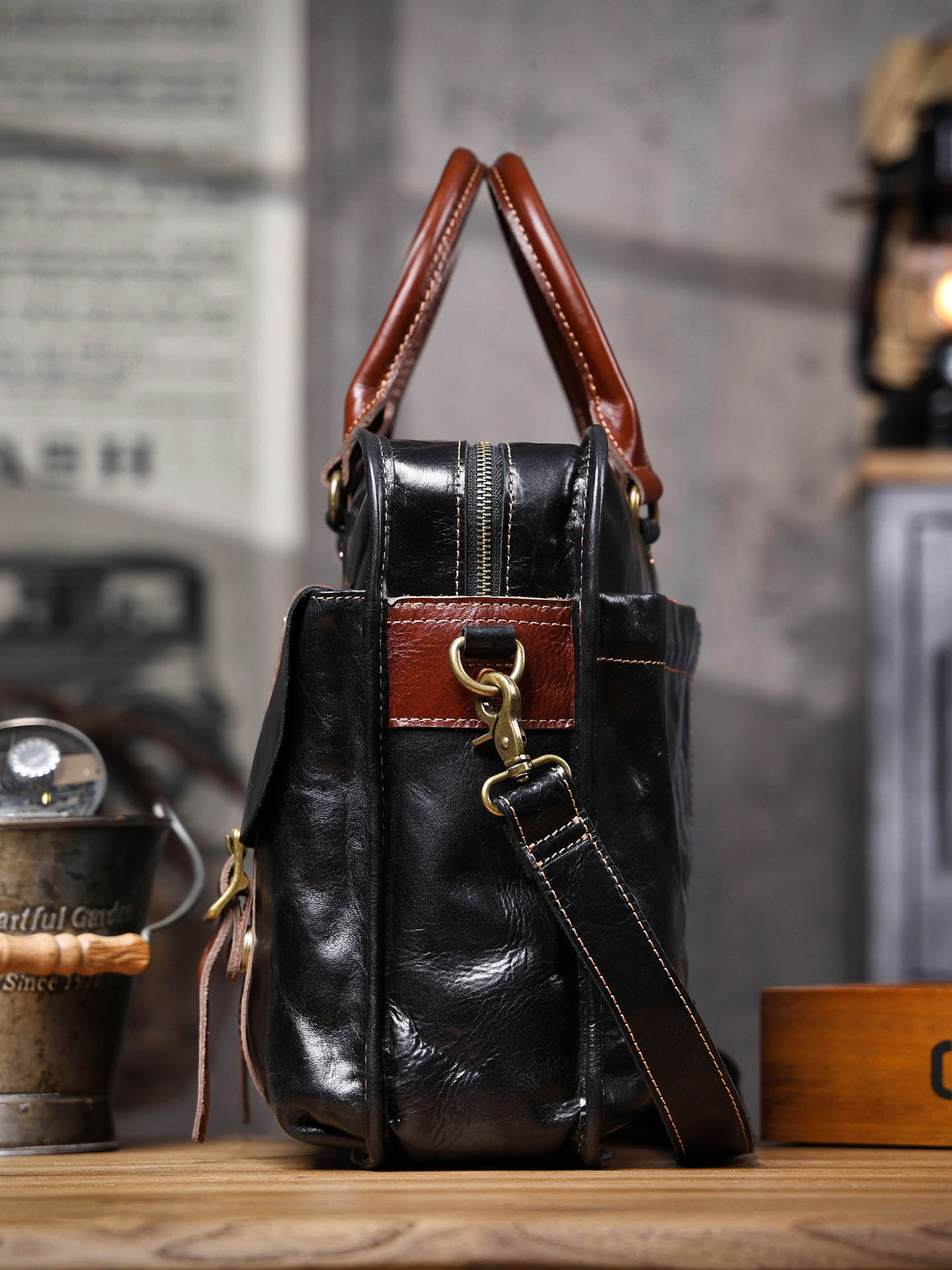 DEEPKEE 商務風手抓紋頭層牛皮公文包 7008 號