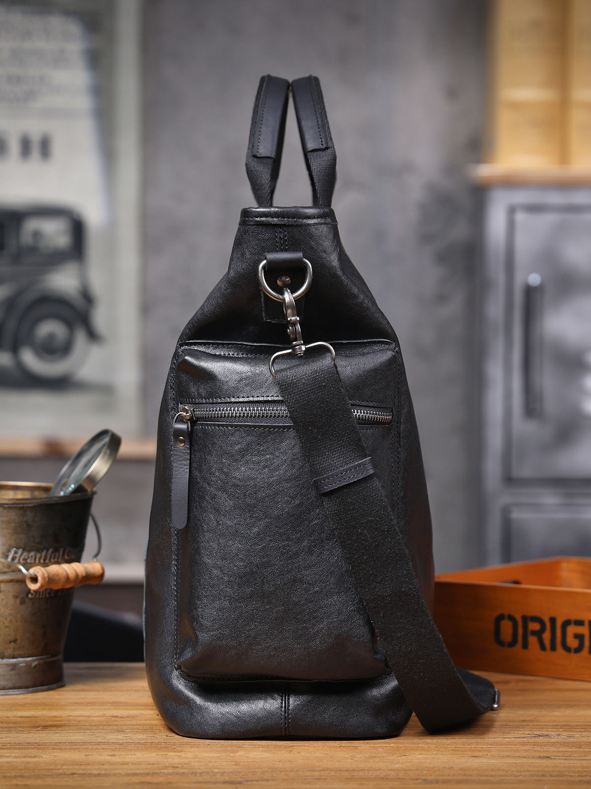 DEEPKEE 男士原創頭層牛皮手提包 7007 號