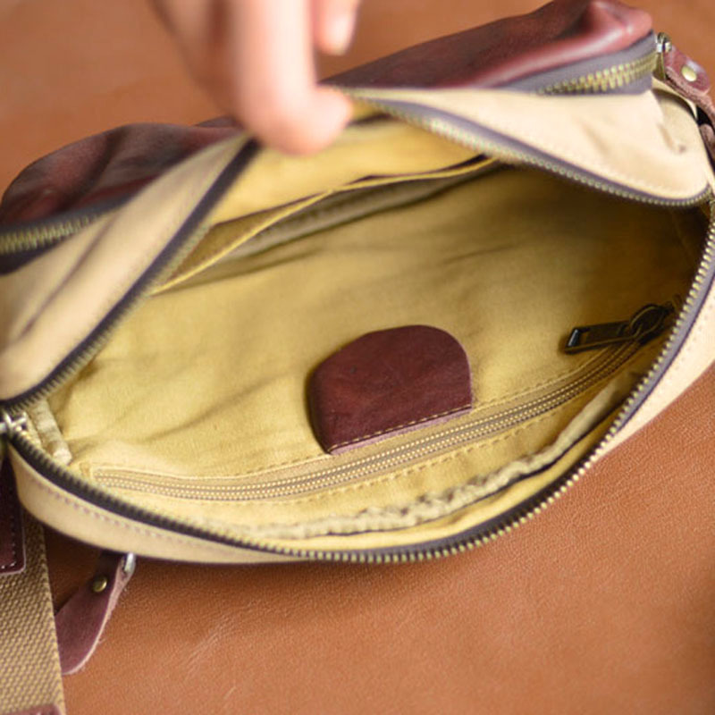 日系復古帆布拼接頭層牛皮通勤包8200號