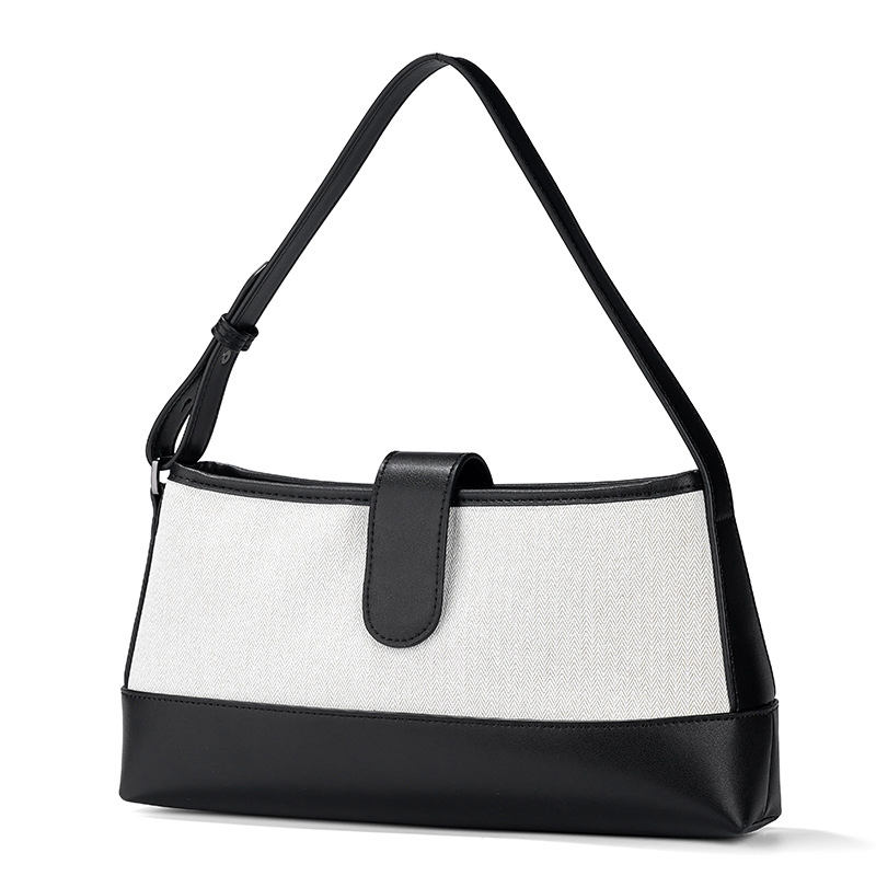 DEEPKEE 真皮女包韓國小眾帆布包撞色拼皮單肩時尚百搭手提包 H8809 號