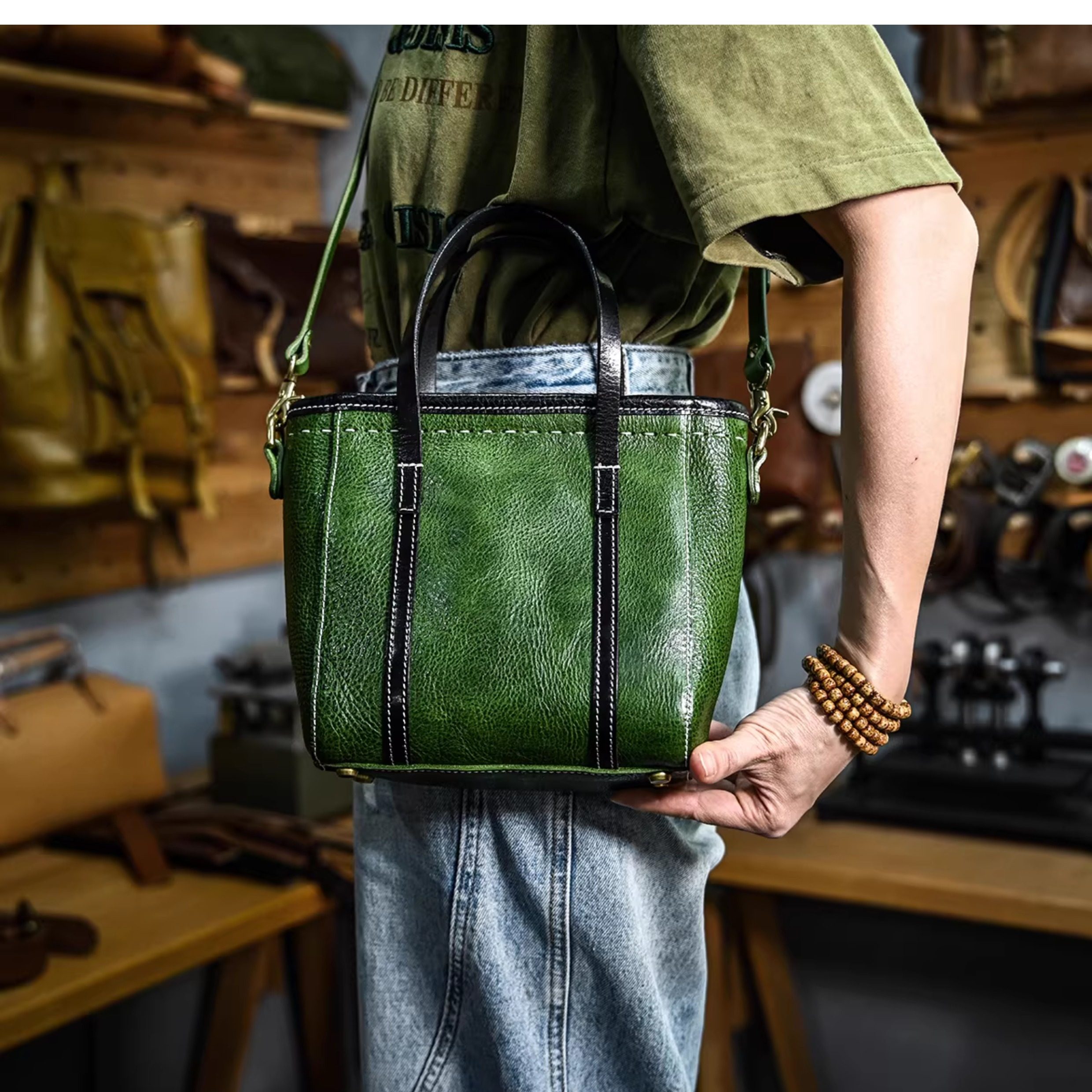 DEEPKEE 植鞣牛皮小托特包 355 號 單肩斜挎手提三用