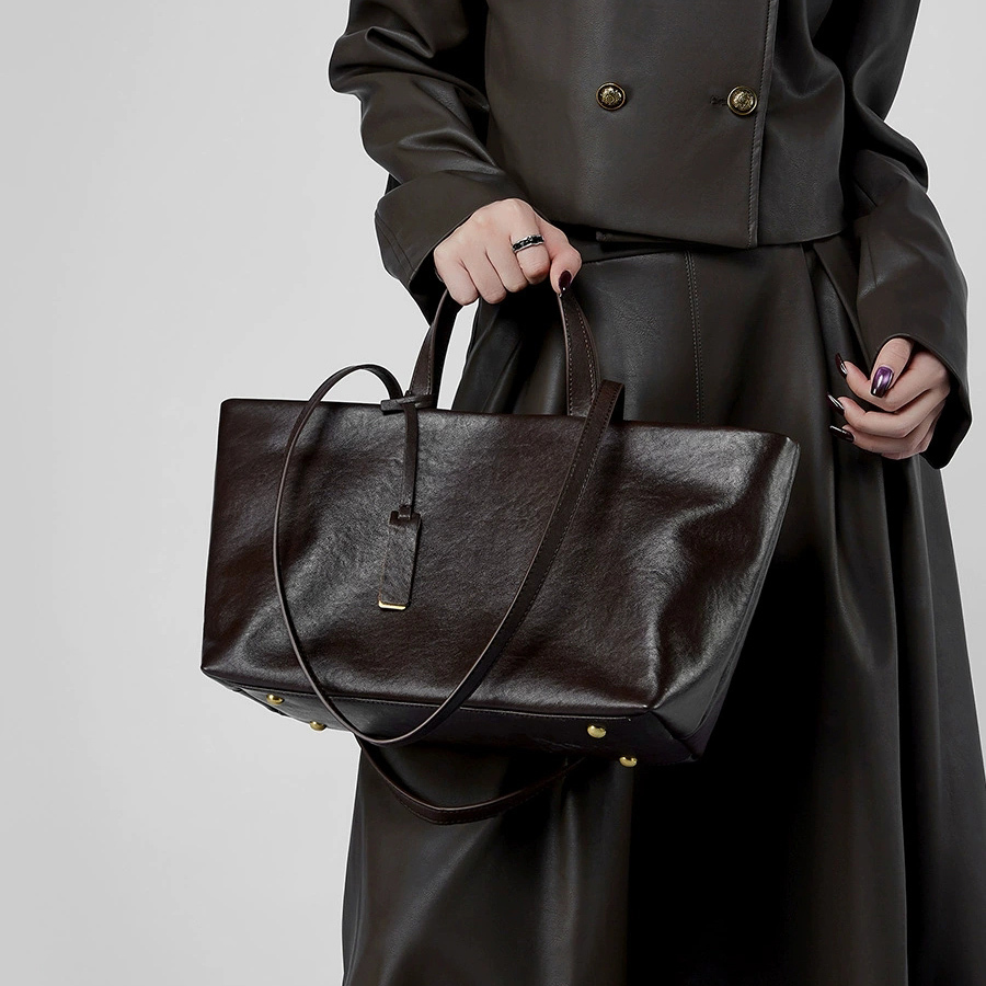 DEEPKEE-牛革トートバッグ 小眾斜挎款 復古軟皮 2907 號