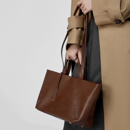 DEEPKEE-牛革トートバッグ 小眾斜挎款 復古軟皮 2907 號
