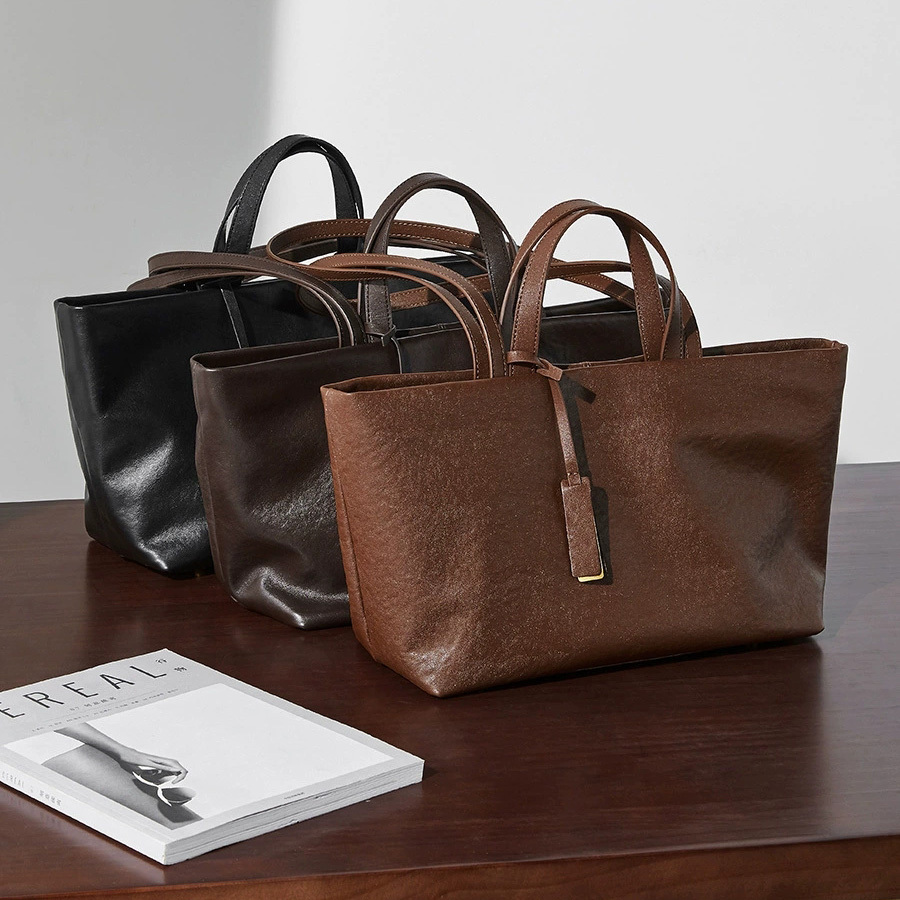 DEEPKEE-牛革トートバッグ 小眾斜挎款 復古軟皮 2907 號