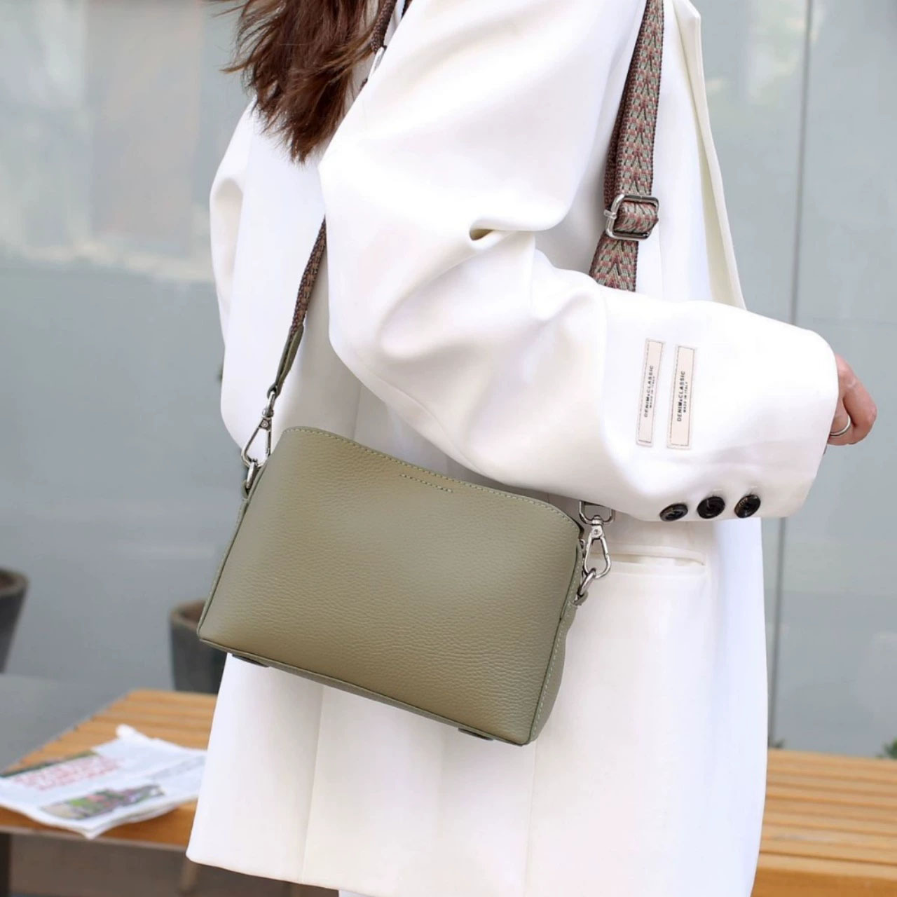 DEEPKEE-真皮女包小方包高級感斜挎包時尚百搭 6716 號