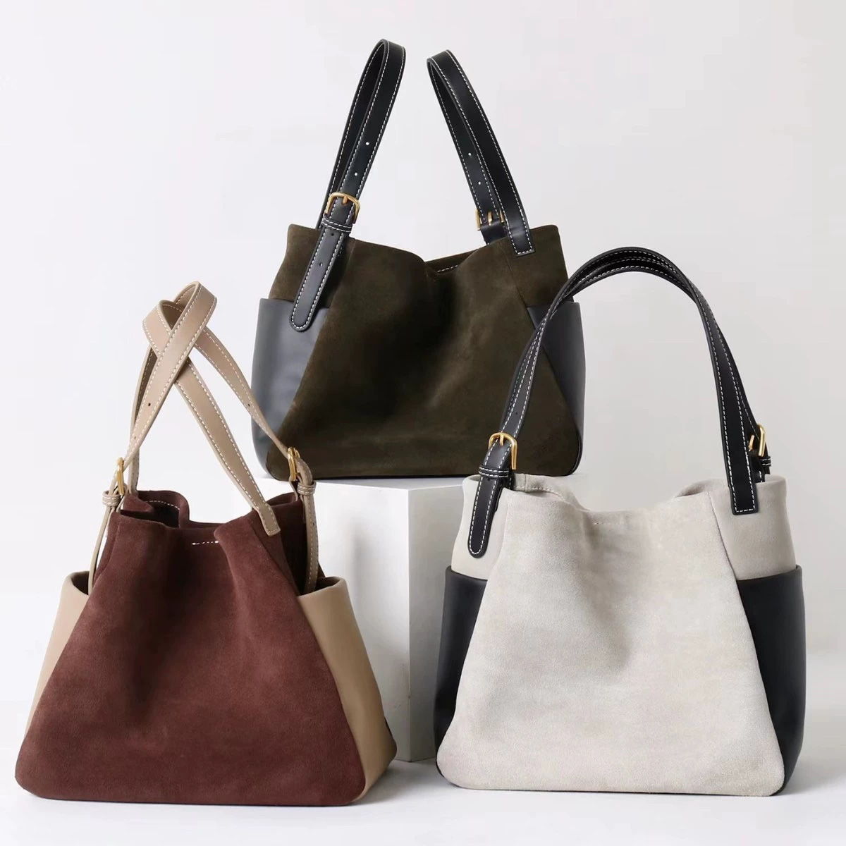 DEEPKEE-簡約高級磨砂牛皮托特水桶包 7035 號