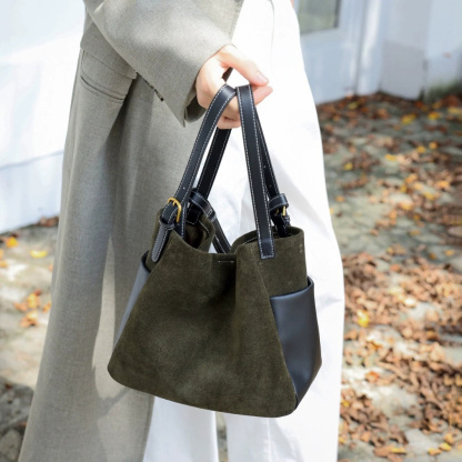 DEEPKEE-簡約高級磨砂牛皮托特水桶包 7035 號