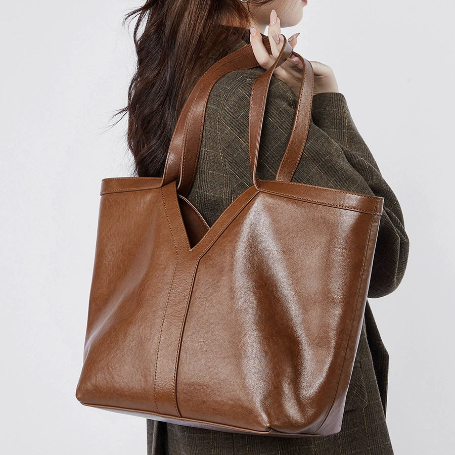 DEEPKEE-Y 字真皮托特包大容量手提女包 2870 號