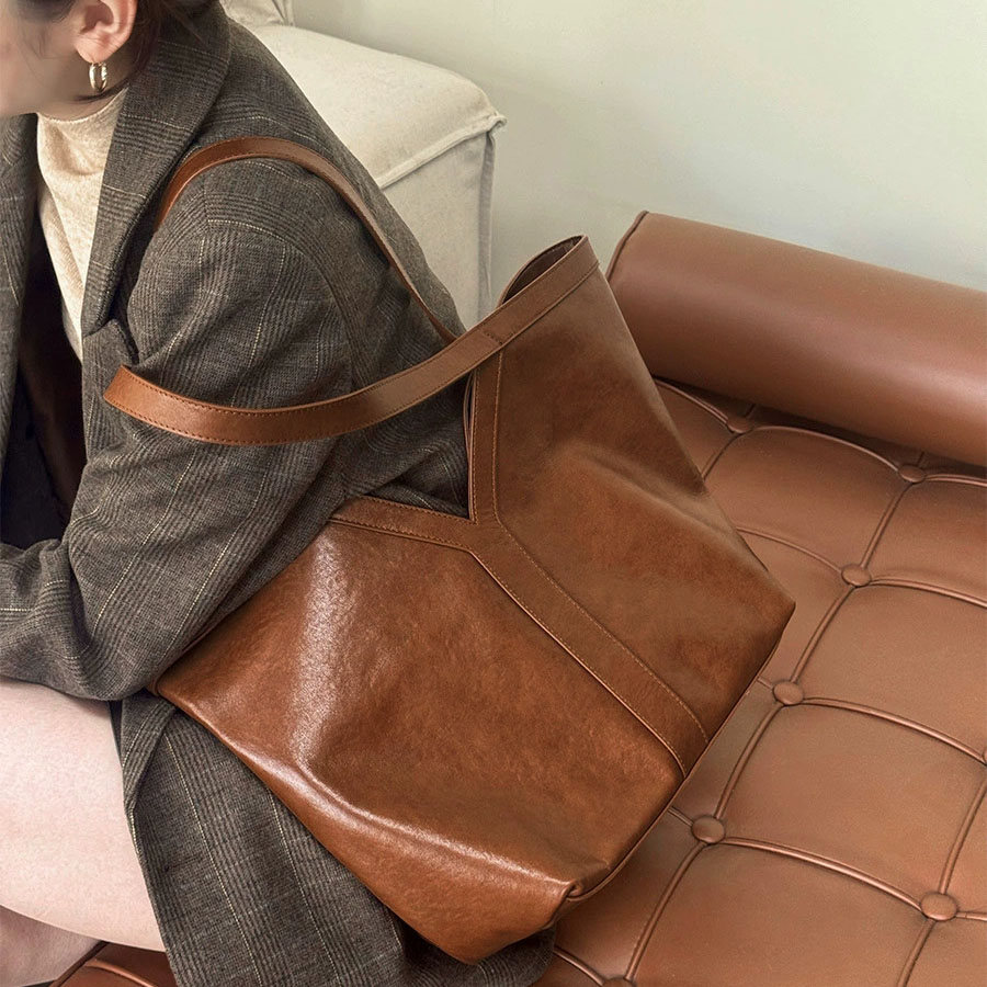 DEEPKEE-Y 字真皮托特包大容量手提女包 2870 號