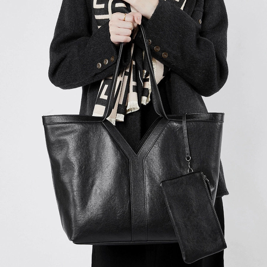 DEEPKEE-Y 字真皮托特包大容量手提女包 2870 號