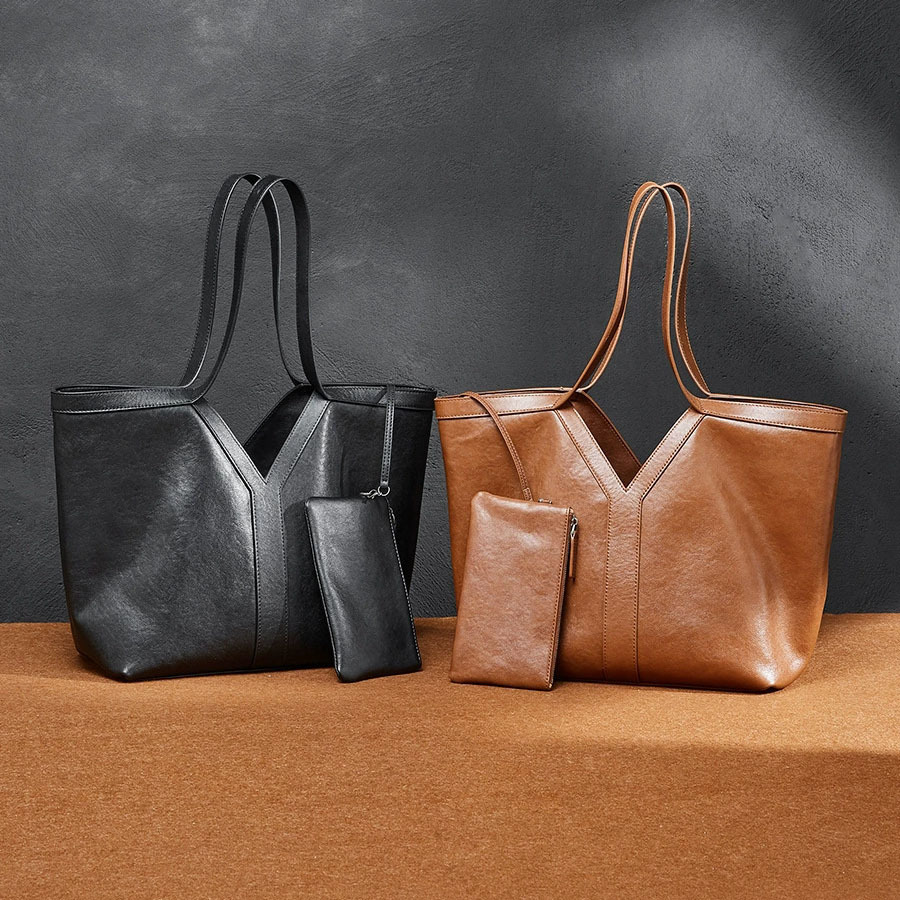 DEEPKEE-Y 字真皮托特包大容量手提女包 2870 號