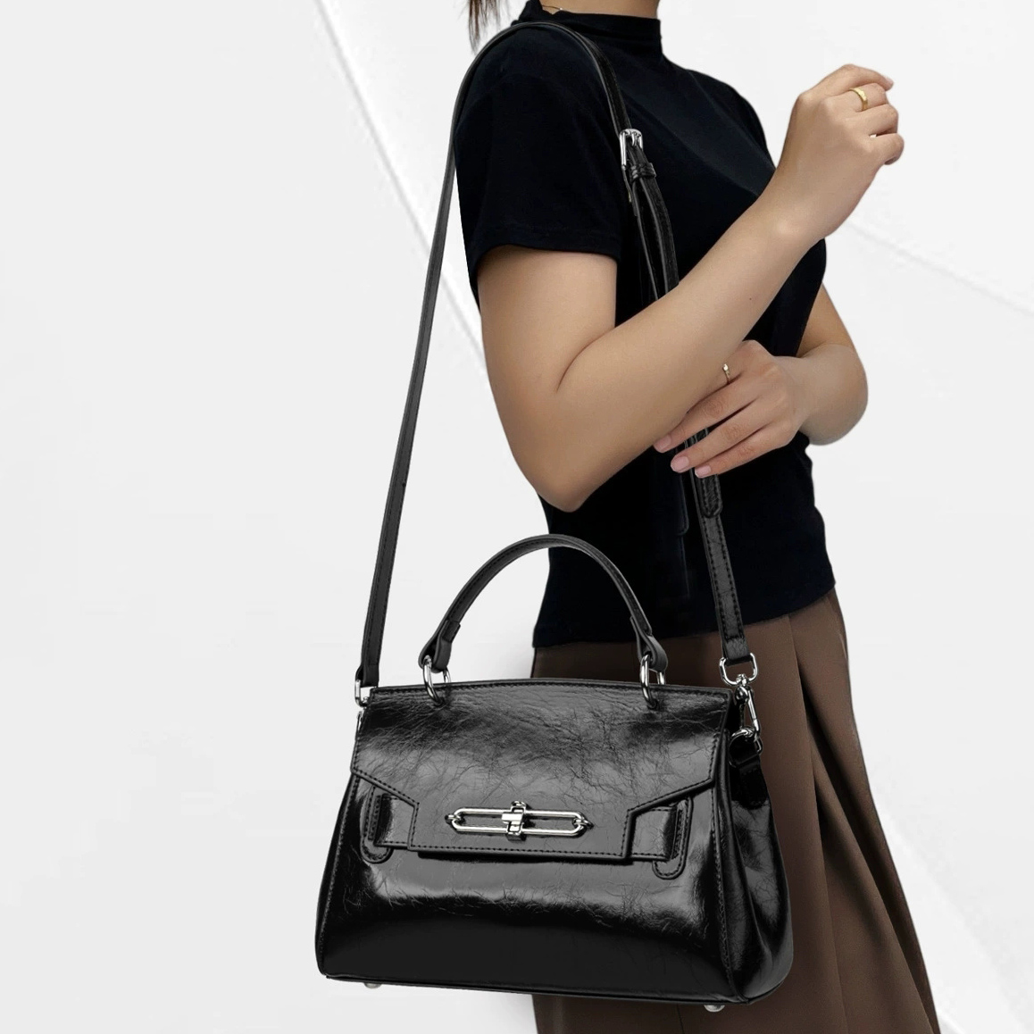 DEEPKEE 真皮凱莉包女士高級輕奢單肩包通勤簡約手提女包 88-11 號