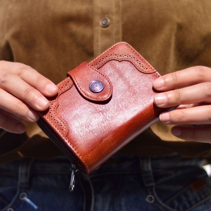 DEEPKEE 復古女士短款錢包拉鍊真皮錢夾 8805 號