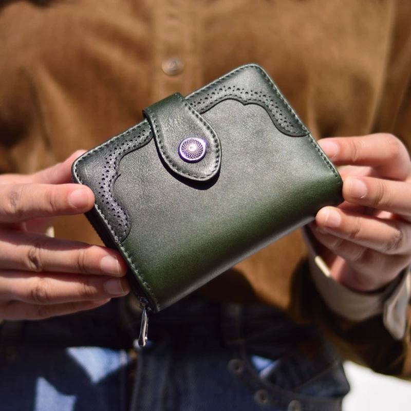 DEEPKEE 復古女士短款錢包拉鍊真皮錢夾 8805 號