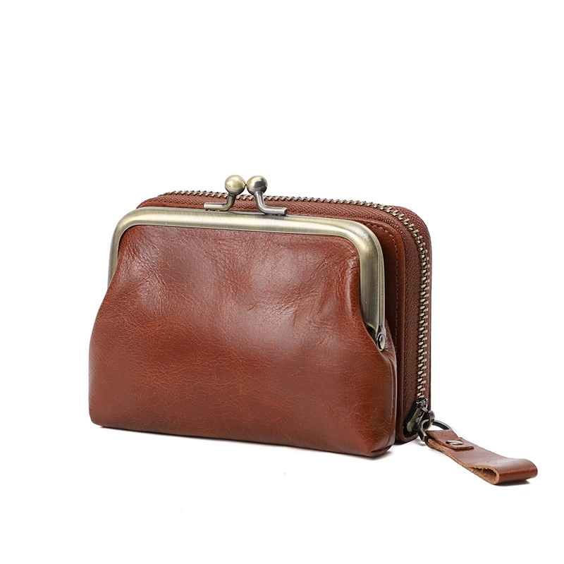 DEEPKEE 真皮女士復古零錢包卡包硬幣包頭層牛皮收納包 Q051 號