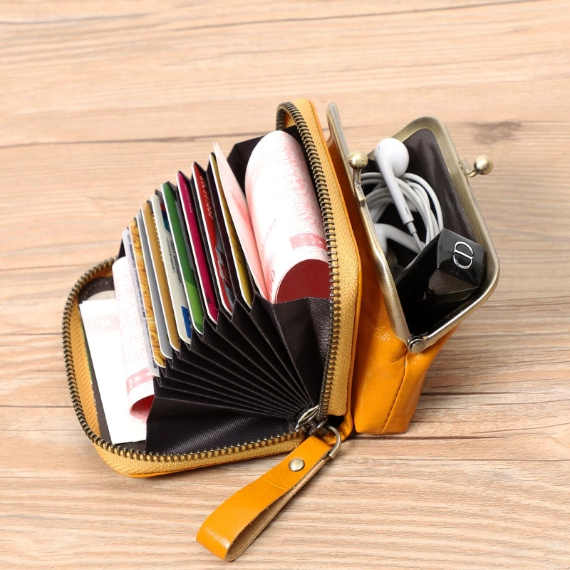 DEEPKEE 真皮女士復古零錢包卡包硬幣包頭層牛皮收納包 Q051 號