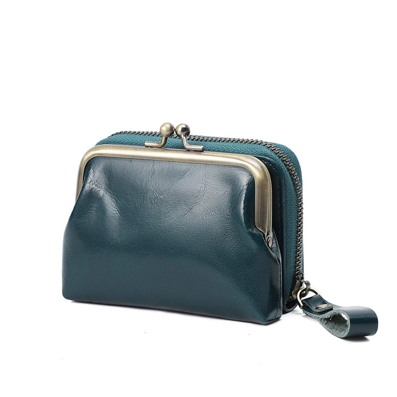 DEEPKEE 真皮女士復古零錢包卡包硬幣包頭層牛皮收納包 Q051 號