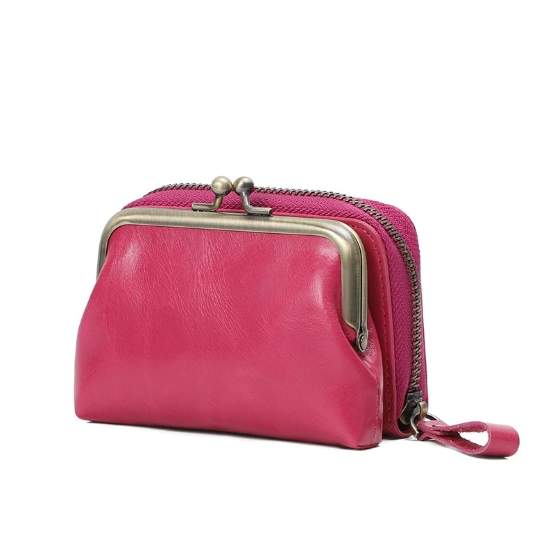 DEEPKEE 真皮女士復古零錢包卡包硬幣包頭層牛皮收納包 Q051 號