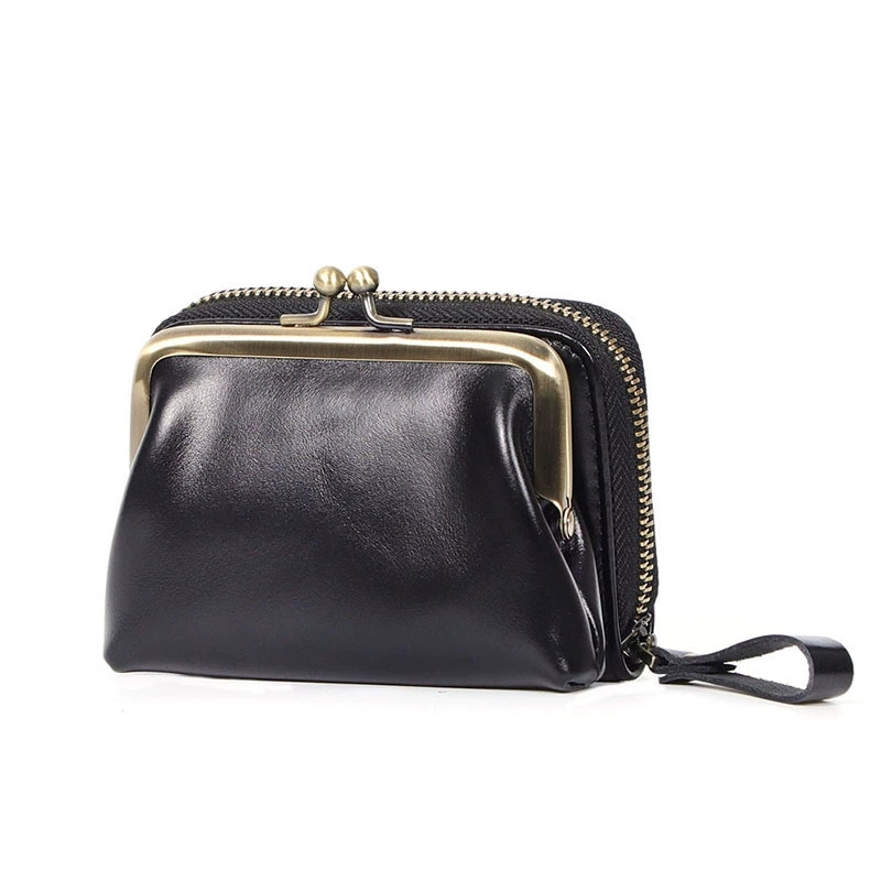 DEEPKEE 真皮女士復古零錢包卡包硬幣包頭層牛皮收納包 Q051 號