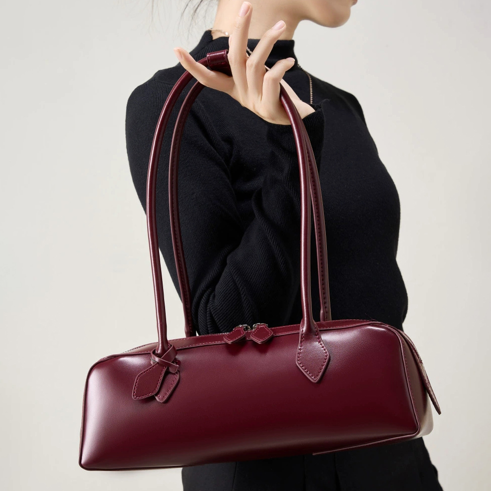 DEEPKEE 小眾設計單肩大容量牛皮腋下法棍包 2928 號