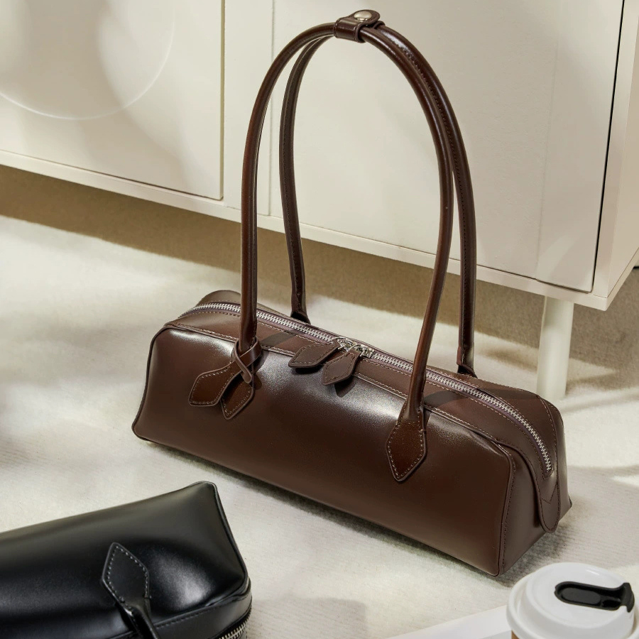 DEEPKEE 小眾設計單肩大容量牛皮腋下法棍包 2928 號