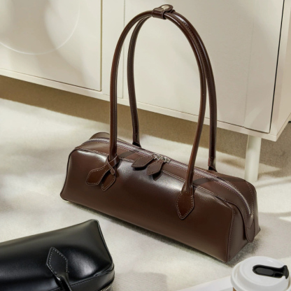 DEEPKEE 小眾設計單肩大容量牛皮腋下法棍包 2928 號