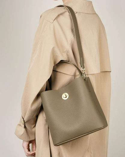 DEEPKEE 新款水桶包真皮女包大容量單肩斜挎手提包 2503 號