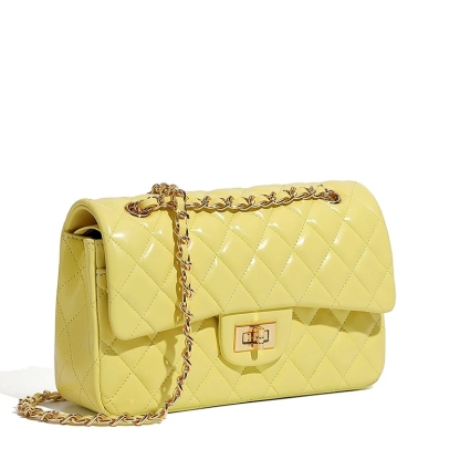 DEEPKEE 頭層牛皮鏈條菱格單肩斜挎真皮小方包 2382 號