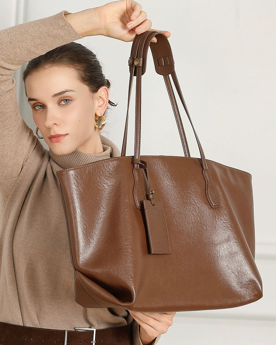 DEEPKEE 頭層植鞣真皮小眾大容量高級質感通勤單肩包 3205 號