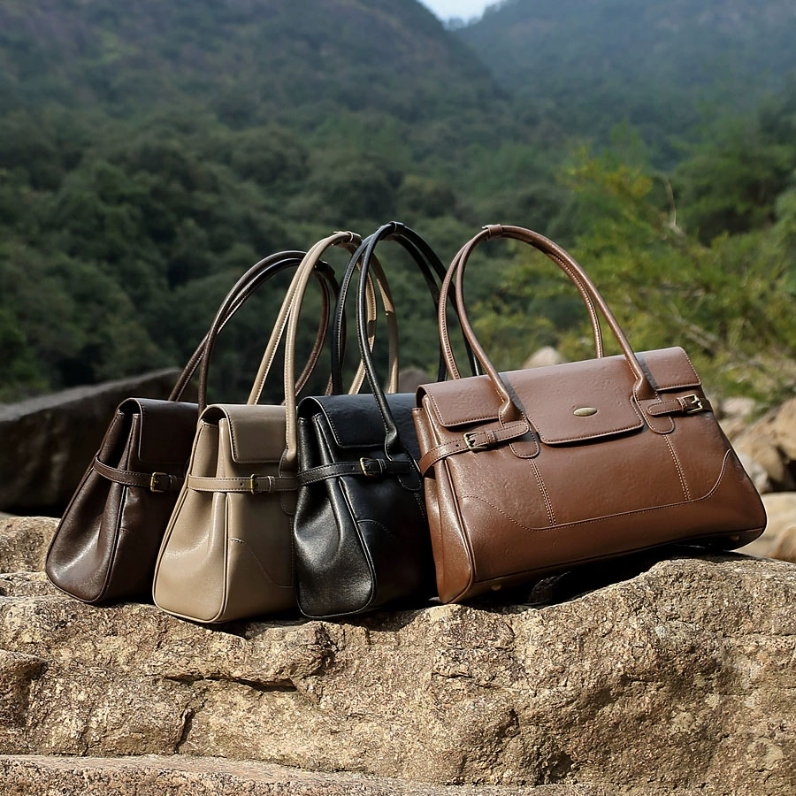 DEEPKEE 簡約頭層牛皮真皮大容量復古手提單肩腋下托特包 3207 號