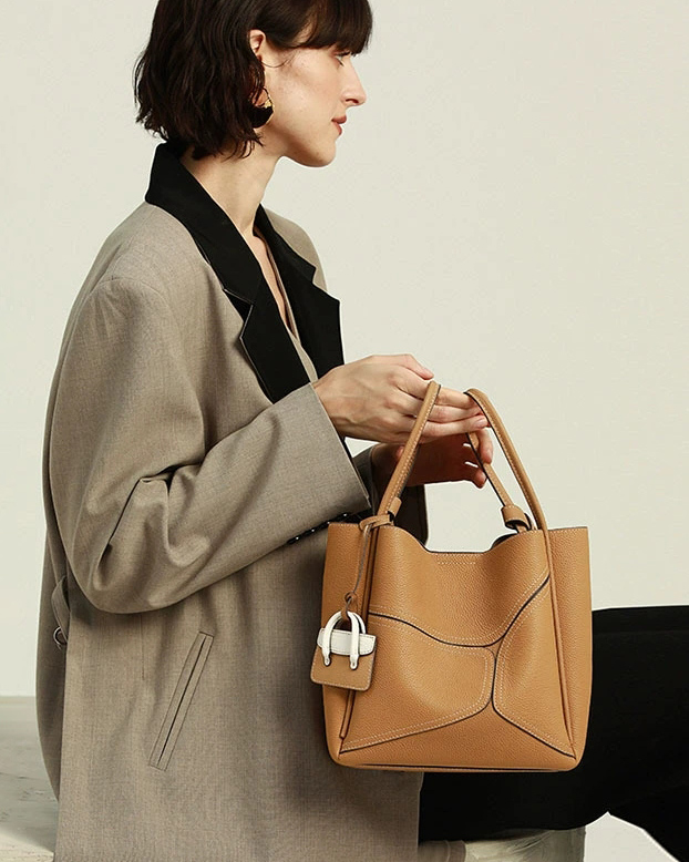 DEEPKEE 斜挎大容量單肩牛皮水桶手提包 9236-D 號