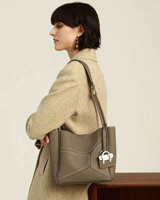 DEEPKEE 斜挎大容量單肩牛皮水桶手提包 9236-D 號