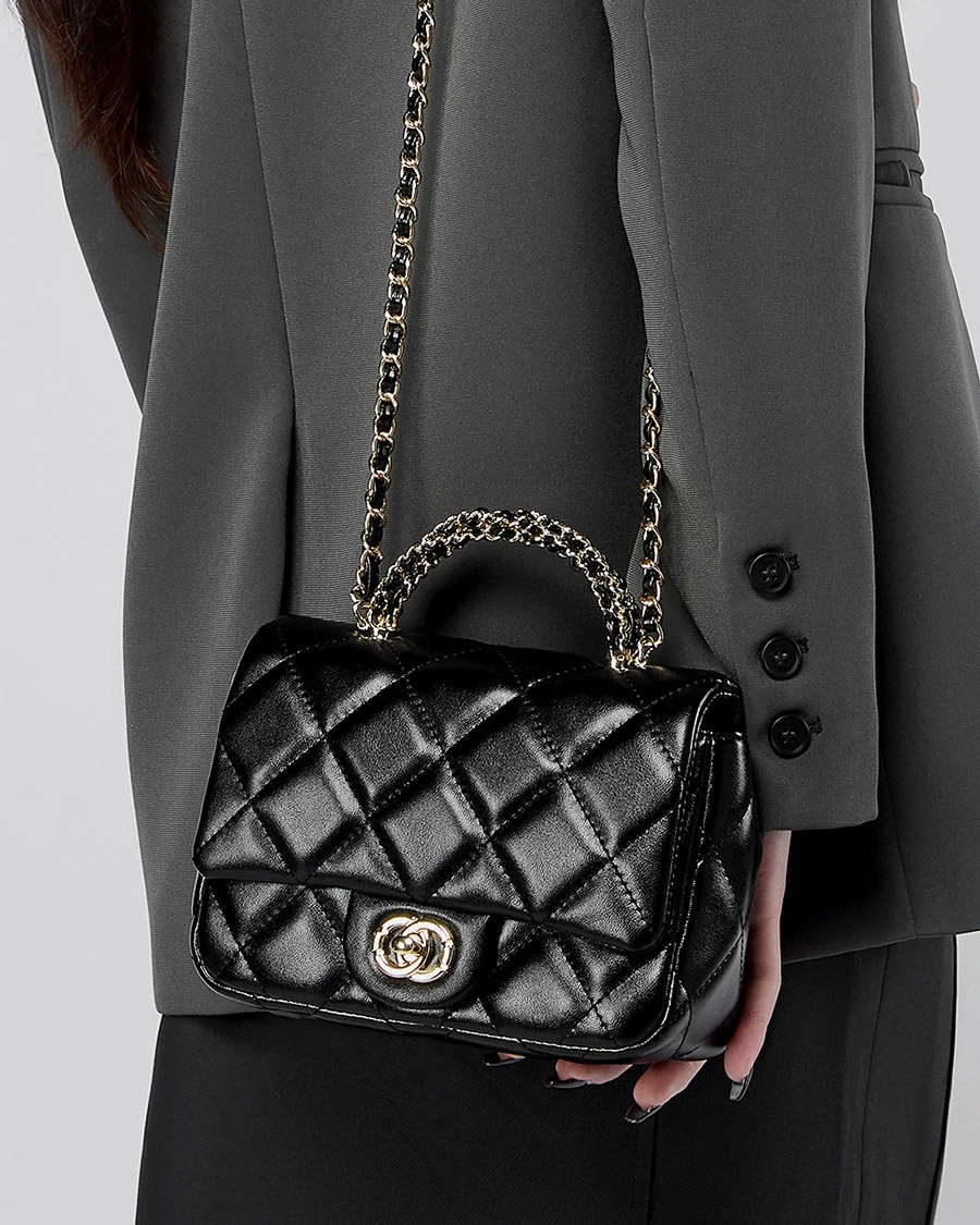 DEEPKEE 鏈條菱格手提包 百搭單肩斜挎中古女包 2901 號