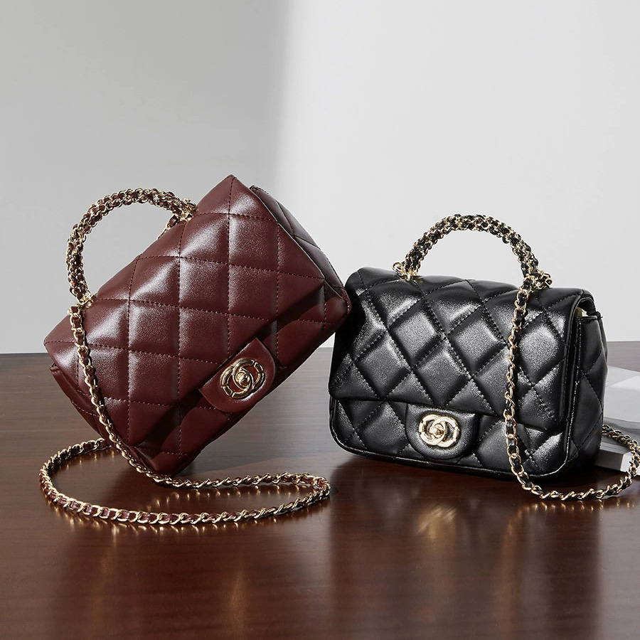 DEEPKEE 鏈條菱格手提包 百搭單肩斜挎中古女包 2901 號