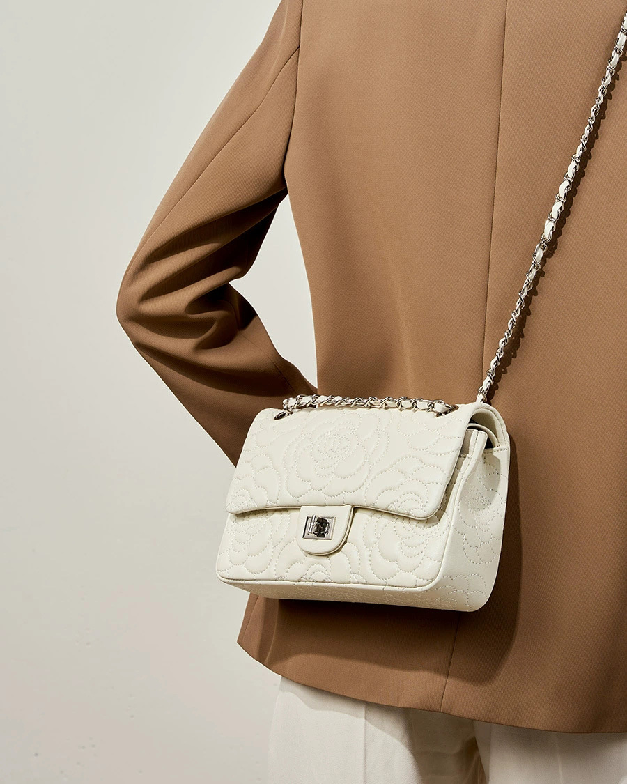 DEEPKEE 山茶花头层真皮洋气菱格链条包单肩斜挎包 2780 号