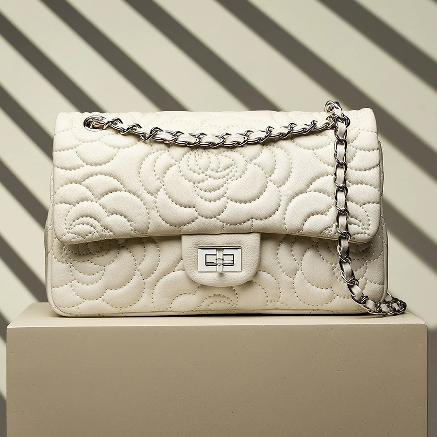 DEEPKEE 山茶花头层真皮洋气菱格链条包单肩斜挎包 2780 号