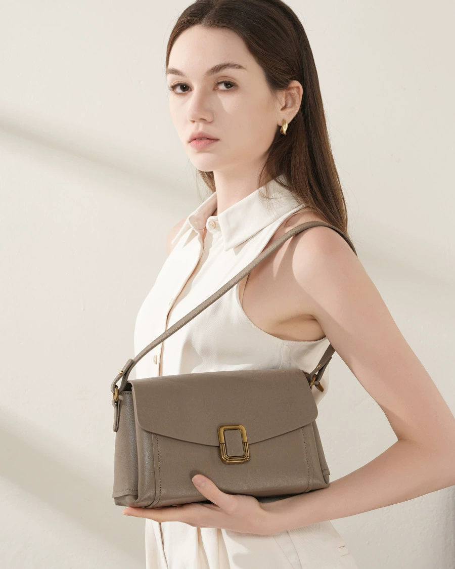 DEEPKEE 美拉德手提真皮女包 小眾高級感單肩斜挎包 3037 號