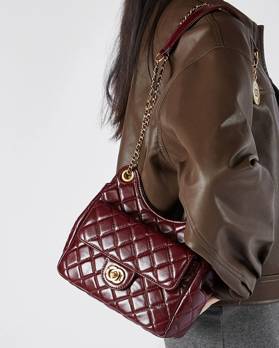 DEEPKEE 頭層牛皮小香風時尚百搭單肩斜挎女包 2856 號