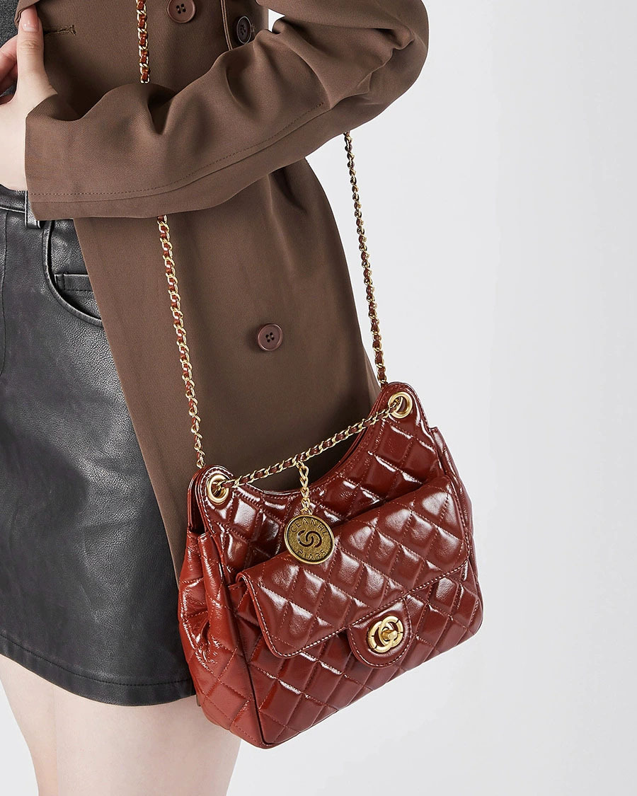 DEEPKEE 頭層牛皮小香風時尚百搭單肩斜挎女包 2856 號