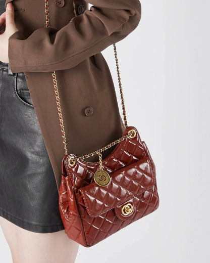 DEEPKEE 頭層牛皮小香風時尚百搭單肩斜挎女包 2856 號