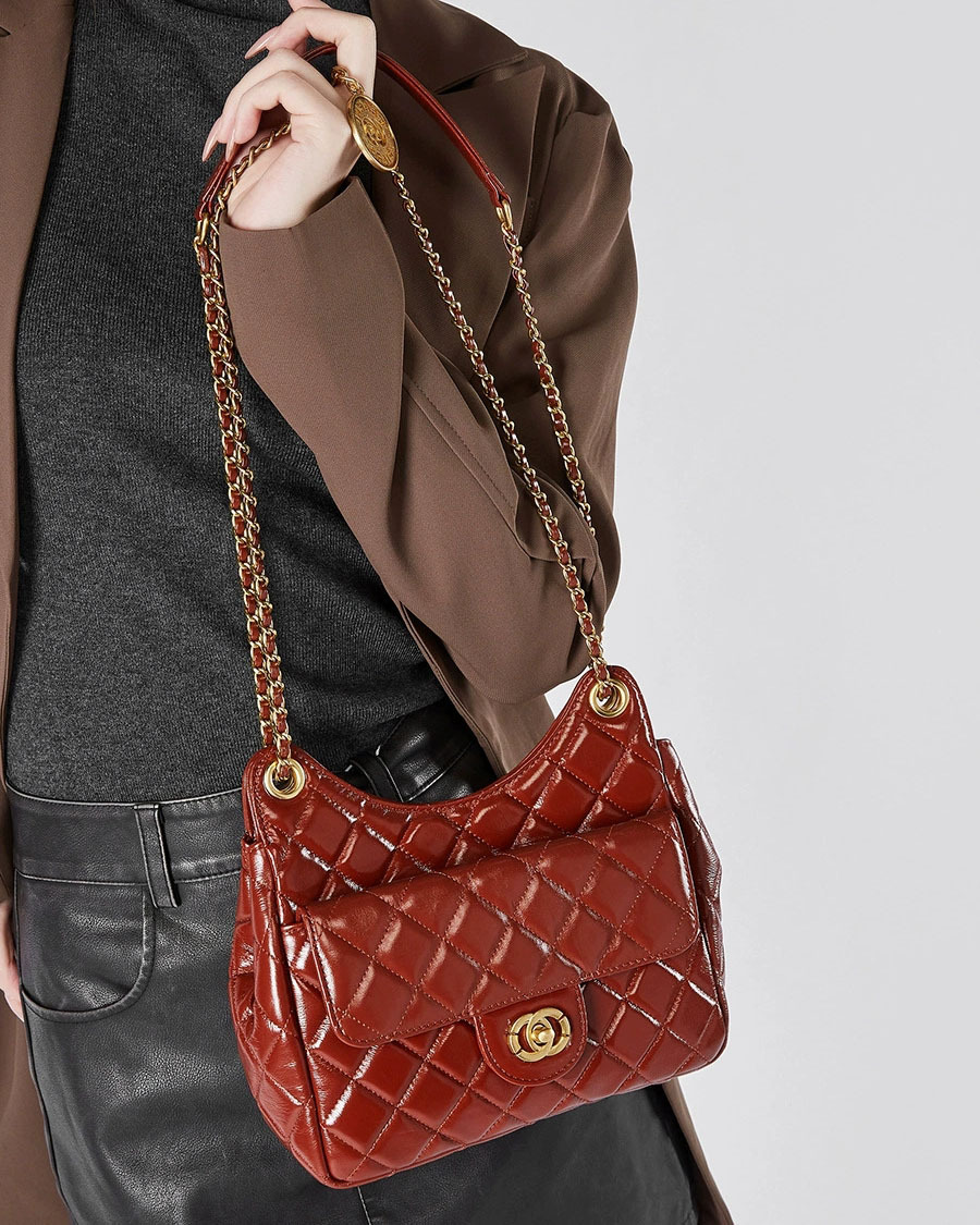 DEEPKEE 頭層牛皮小香風時尚百搭單肩斜挎女包 2856 號