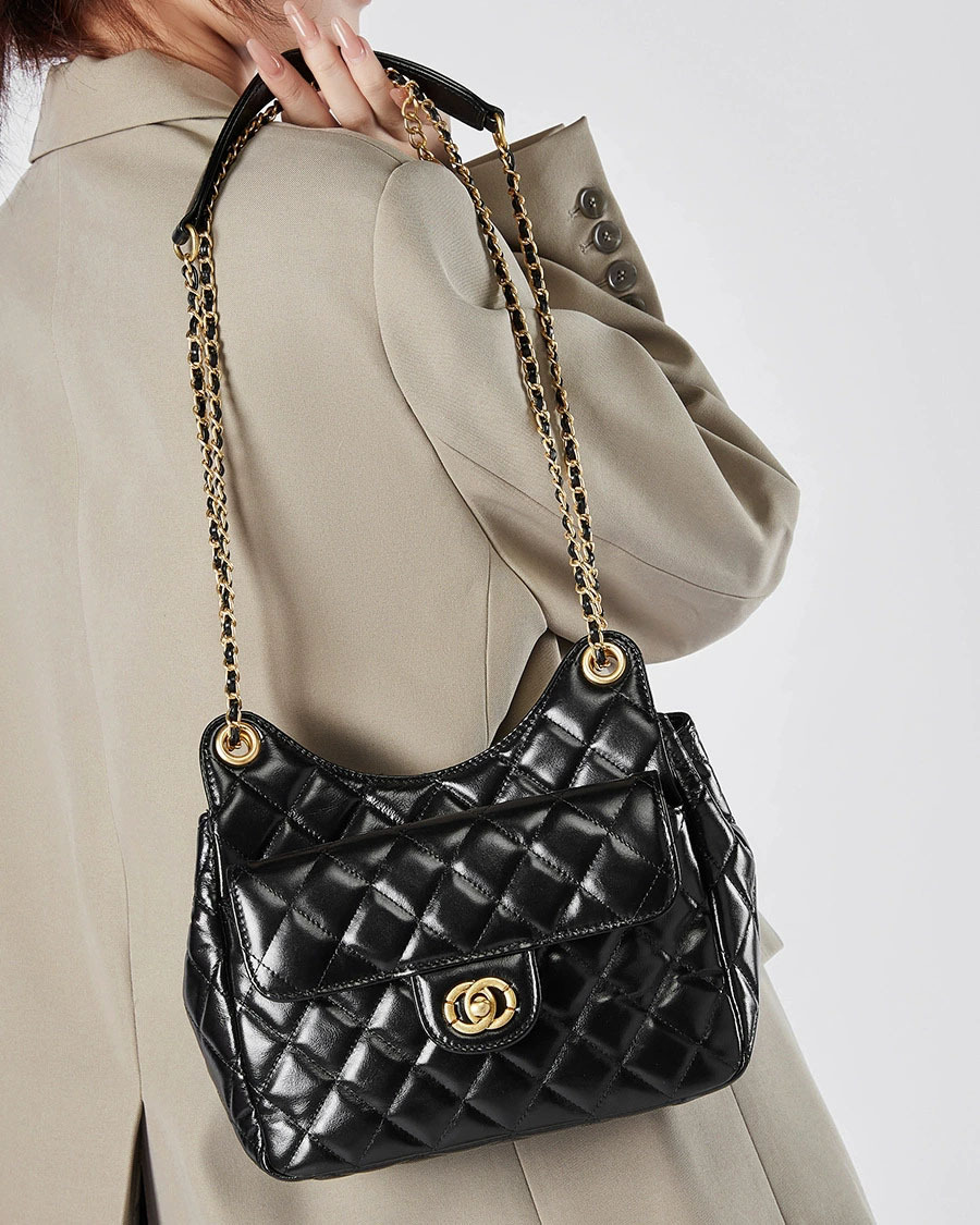 DEEPKEE 頭層牛皮小香風時尚百搭單肩斜挎女包 2856 號