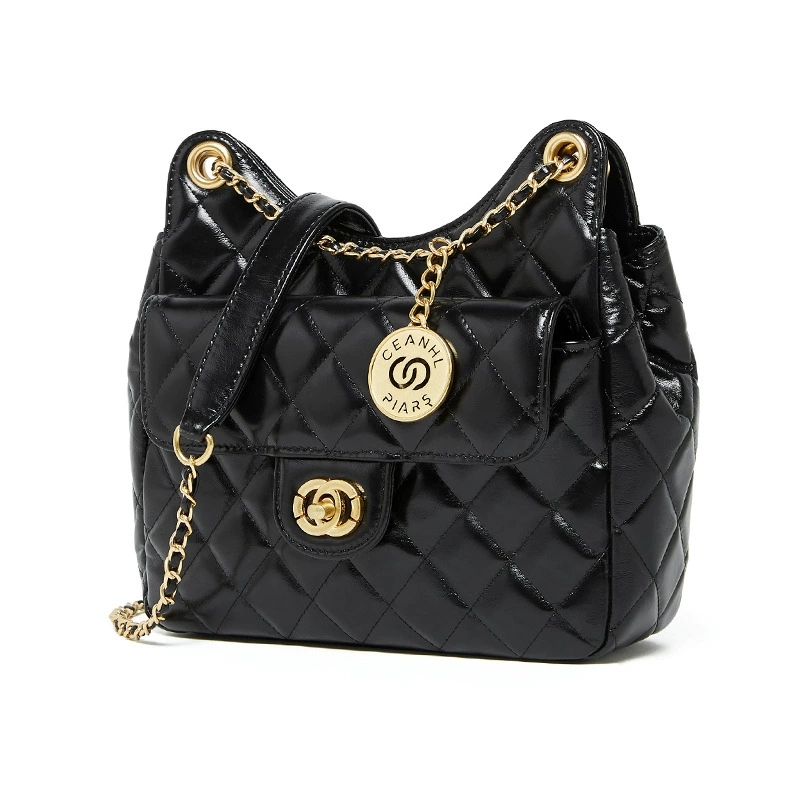 DEEPKEE 頭層牛皮小香風時尚百搭單肩斜挎女包 2856 號