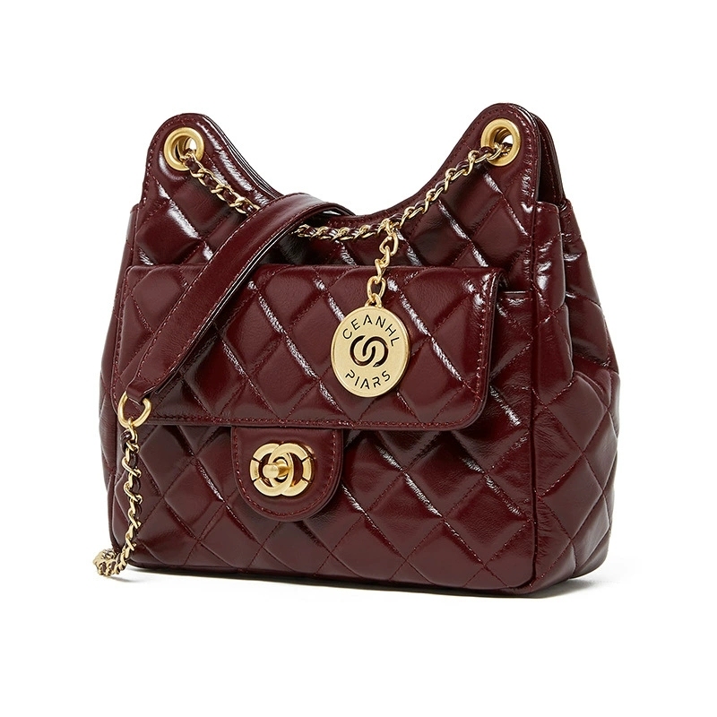 DEEPKEE 頭層牛皮小香風時尚百搭單肩斜挎女包 2856 號