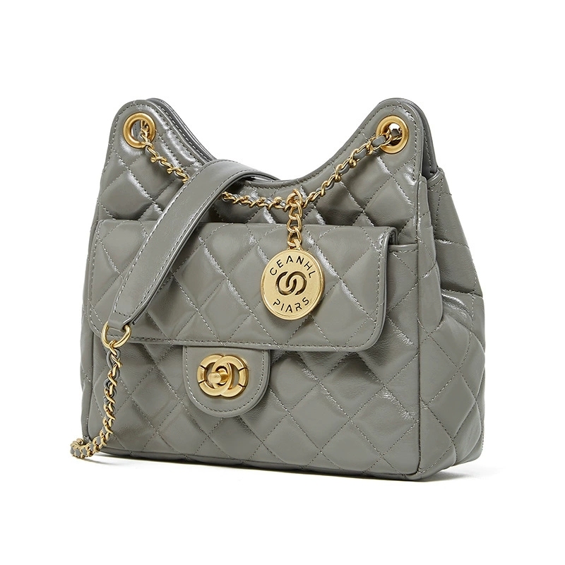 DEEPKEE 頭層牛皮小香風時尚百搭單肩斜挎女包 2856 號