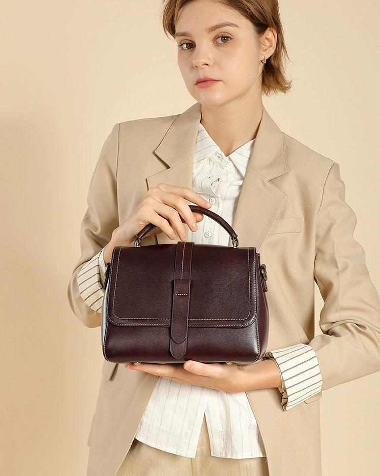 DEEPKEE 頭層牛皮植鞣皮手提單肩斜挎女包 2879 號