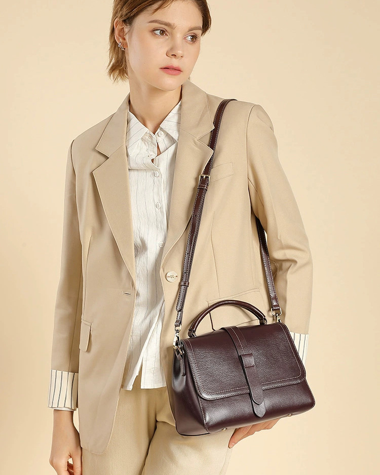 DEEPKEE 頭層牛皮植鞣皮手提單肩斜挎女包 2879 號