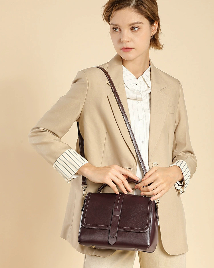 DEEPKEE 頭層牛皮植鞣皮手提單肩斜挎女包 2879 號